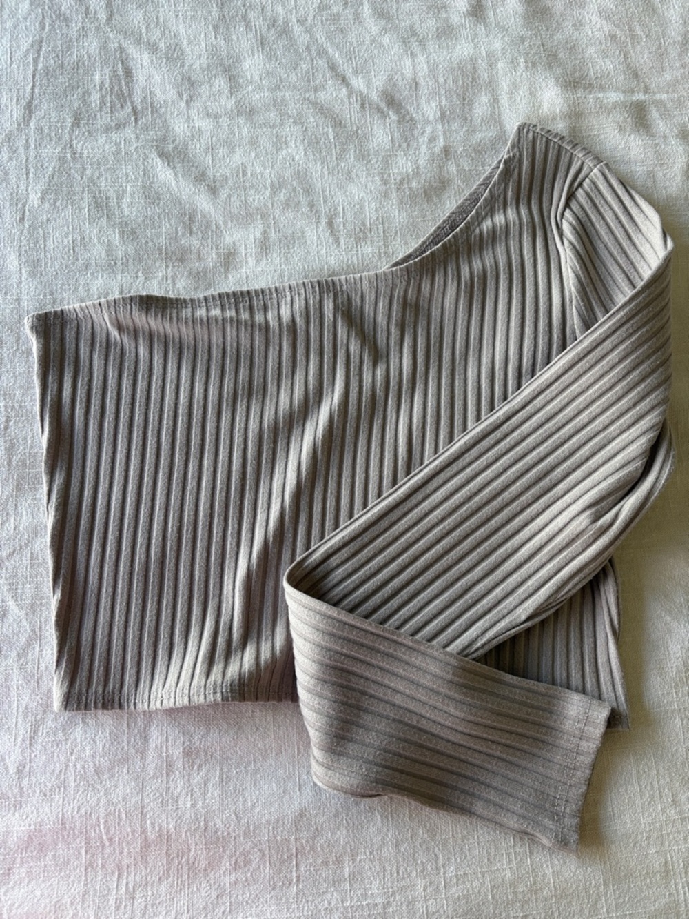 Forever 21 Taupe Ribbed One-Shoulder Long Sleeve Top